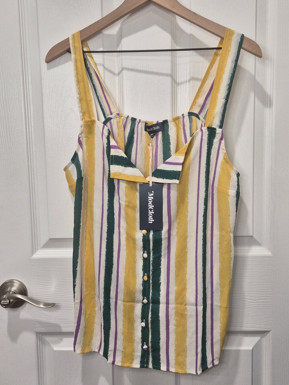 NWT ModCloth Striped‎ Yellow Green Purple Sleeveless Button Front Tank Top XL - Picture 3 of 14